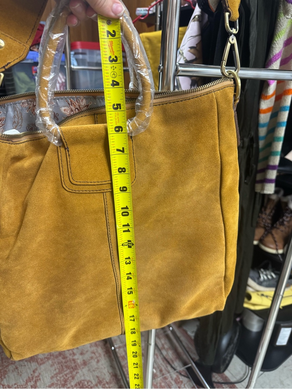 HOBO Sheila Harvest Suede Leather Satchel Shoulder Bag Beaded Guitar Strap NICE - Picture 5 of 13